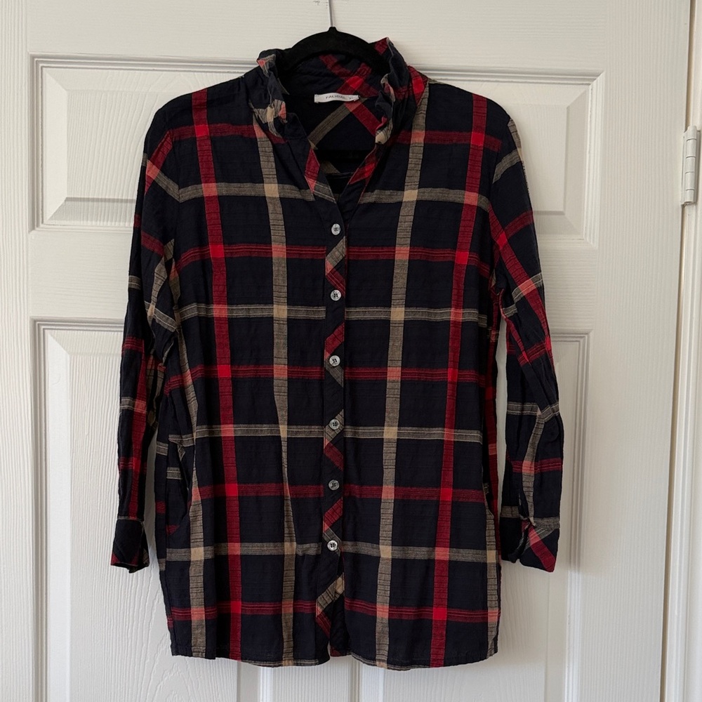 Made in Korea Plaid Button-Up Tunic - Red and Black